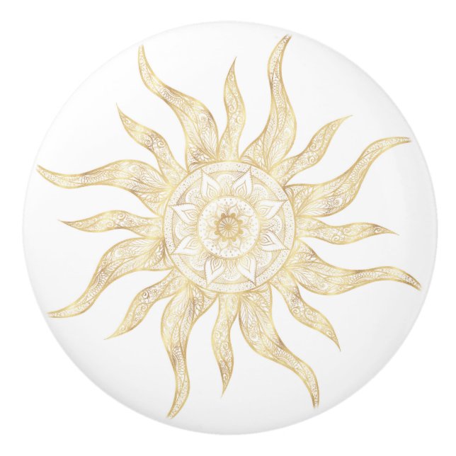 Elegantes Gold Sun Mandala Design Keramikknauf (Vorderseite)