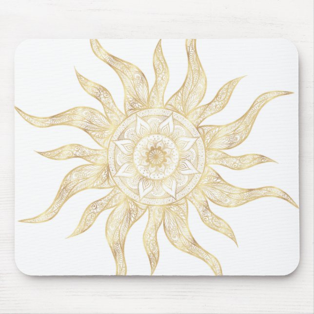 Elegantes Gold Sun Mandala Design Mousepad (Vorne)