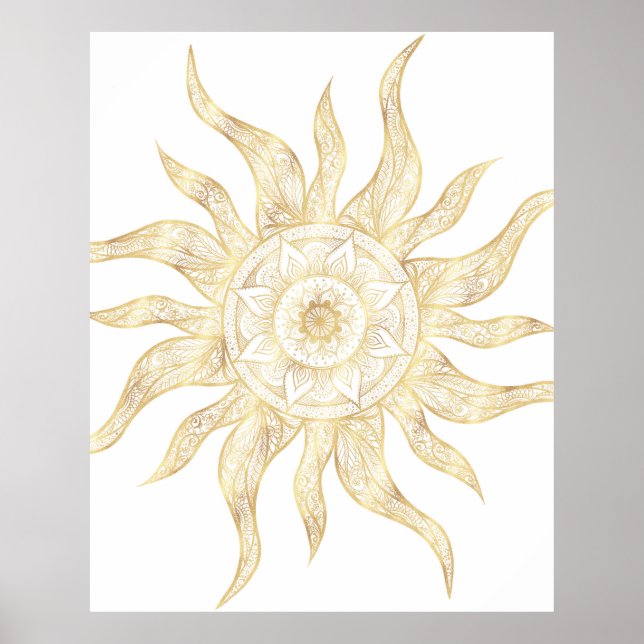Elegantes Gold Sun Mandala Design Poster (Vorne)