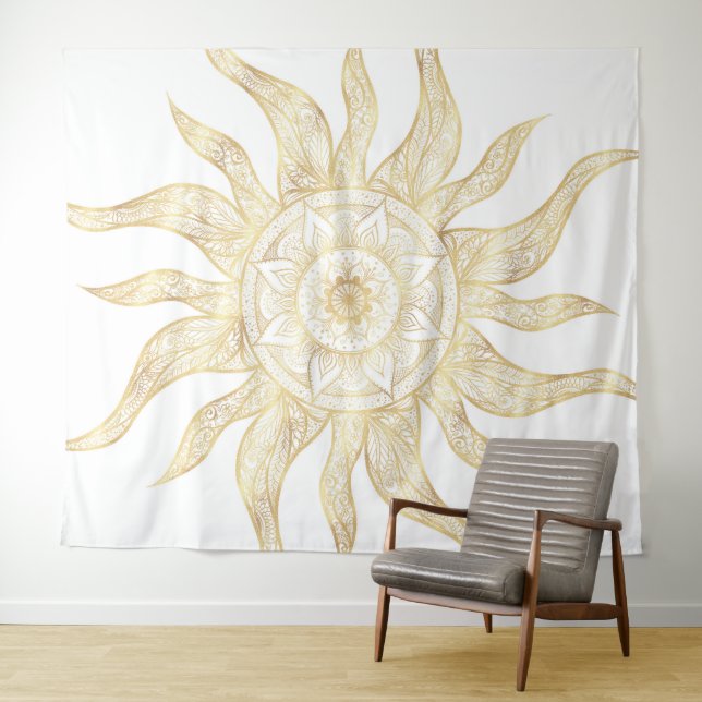 Elegantes Gold Sun Mandala Design Wandteppich (Beispiel (Horizontal))