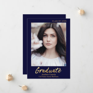 Elegantes Gold Text Dark Blue Graduate Foto Ankündigung