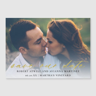 Elegantes Gold Text Foto Hochzeit speichern das Da Magneteinladung