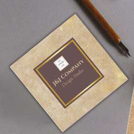 Elegantes Gold Texture Brown Frame Logo Quadratische Visitenkarte