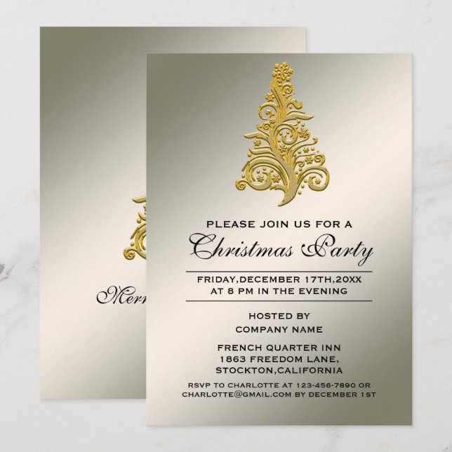 Elegantes Gold Tree Corporate Party Einladung (Vorne/Hinten)