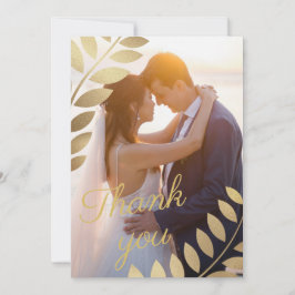 Elegantes Gold Tropical Blätter Foto Hochzeit Dankeskarte