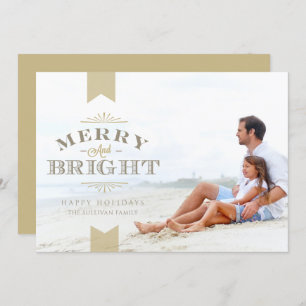 Elegantes Gold Typografie Merry and Bright Foto Feiertagskarte
