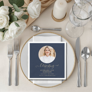 Elegantes Gold Typografy Foto Modernes Blau Serviette