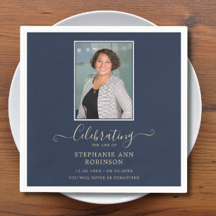 Elegantes Gold Typografy Foto Modernes Blau Serviette