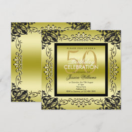 Elegantes Gold u. der 50. Geburtstag der schwarzen Einladung