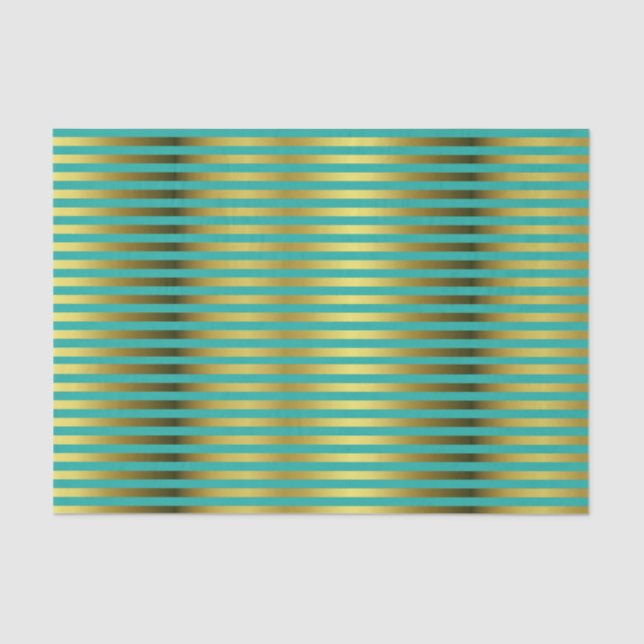 Elegantes Gold- und Aqua-Striptepapier Seidenpapier (Vorderseite)