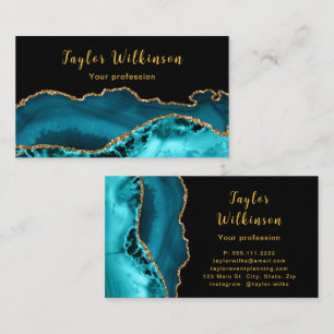Elegantes Gold und Aquamarin Blue Agate Visitenkarte
