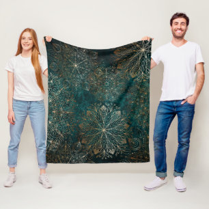 Elegantes Gold und Aquamarines Mandala-Muster Fleecedecke