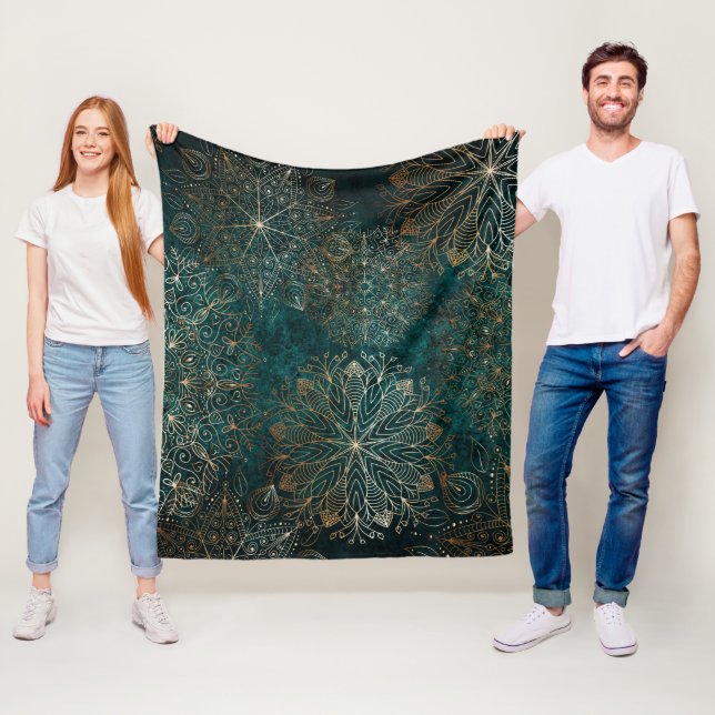 Elegantes Gold und Aquamarines Mandala-Muster Fleecedecke (Beispiel)