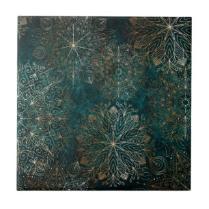 Elegantes Gold und Aquamarines Mandala-Muster Fliese