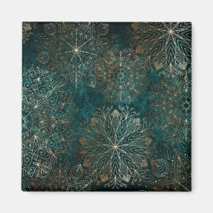 Elegantes Gold und Aquamarines Mandala-Muster Magnet