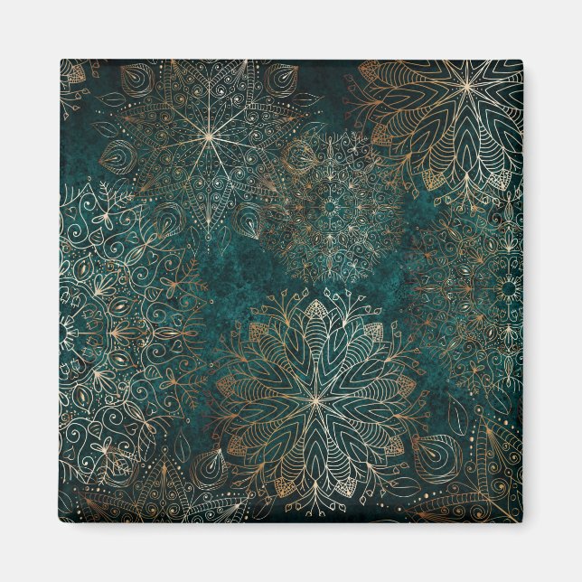 Elegantes Gold und Aquamarines Mandala-Muster Magnet (Vorne)