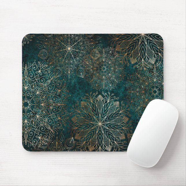 Elegantes Gold und Aquamarines Mandala-Muster Mousepad (Mit Mouse)