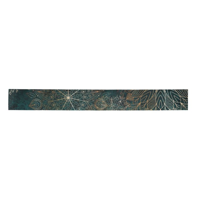 Elegantes Gold und Aquamarines Mandala-Muster Satinband (Vorderseite)