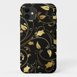 Elegantes Gold und Black Floral iPhone Case