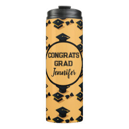 Elegantes Gold- und Black Graduation Cap Muster Thermosbecher