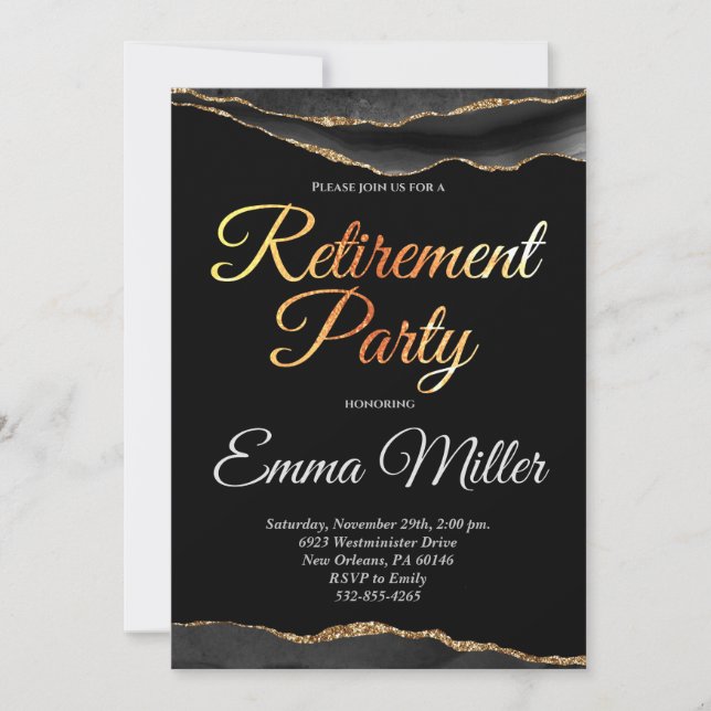 Elegantes Gold- und Black Rentirement-Party Einladung (Vorderseite)