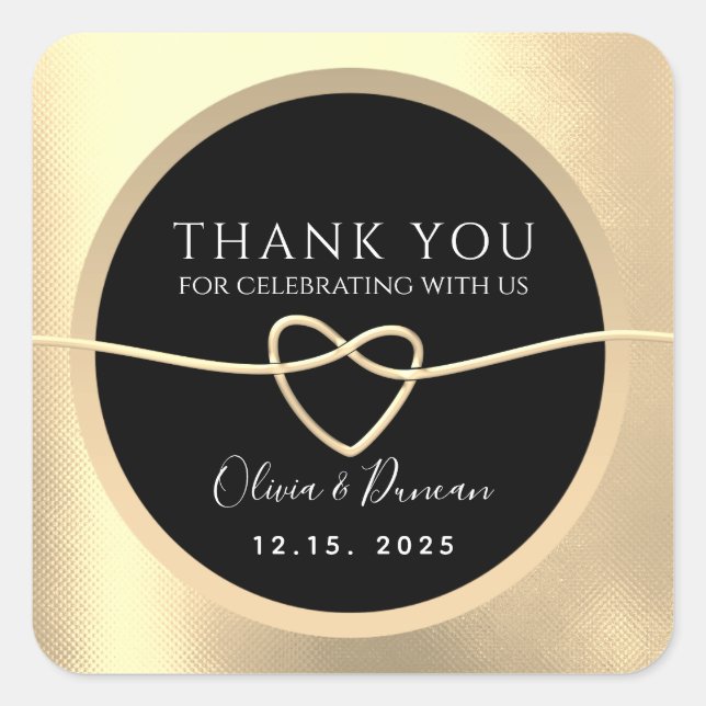 Elegantes Gold und Black Wedding Vielen Dank Quadratischer Aufkleber (Vorderseite)