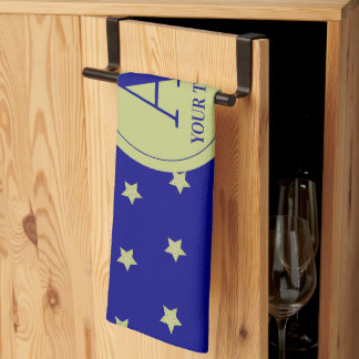 Elegantes Gold- und Blau-Sternmuster-Monogramm Geschirrtuch