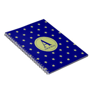 Elegantes Gold- und Blau-Sternmuster-Monogramm Notizblock