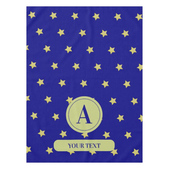 Elegantes Gold- und Blau-Sternmuster-Monogramm Tischdecke (Vorderseite)