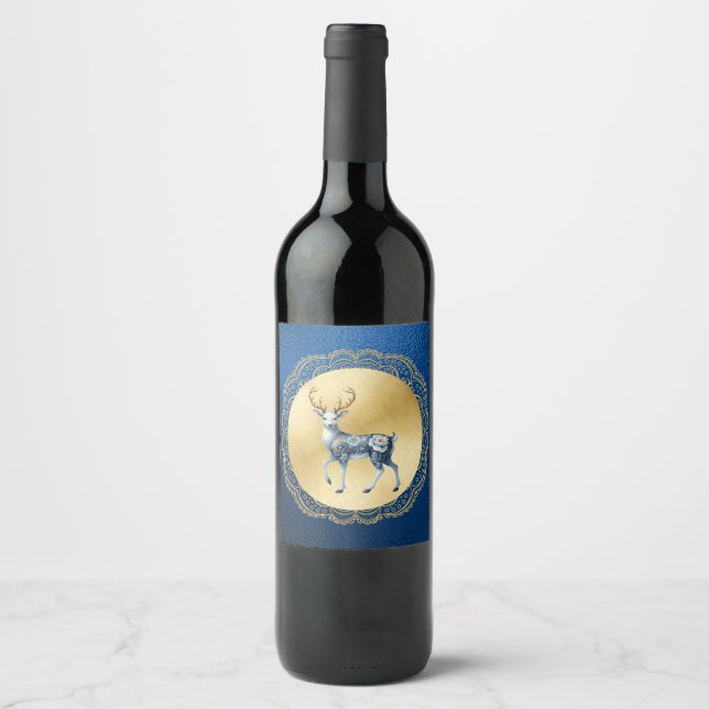 Elegantes Gold- und Blau-Weinetikett Weinetikett (Vorderseite)