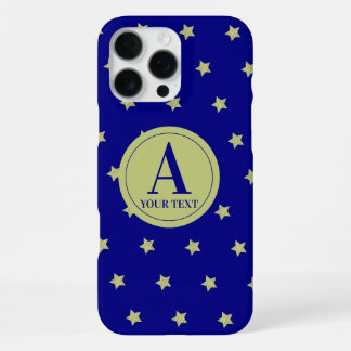 Elegantes Gold- und Blauster-Muster-Monogramm iPhone 16 Pro Max Hülle