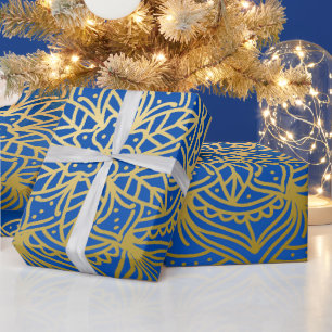 Elegantes Gold und Blue Mandala Muster Geschenkpapier