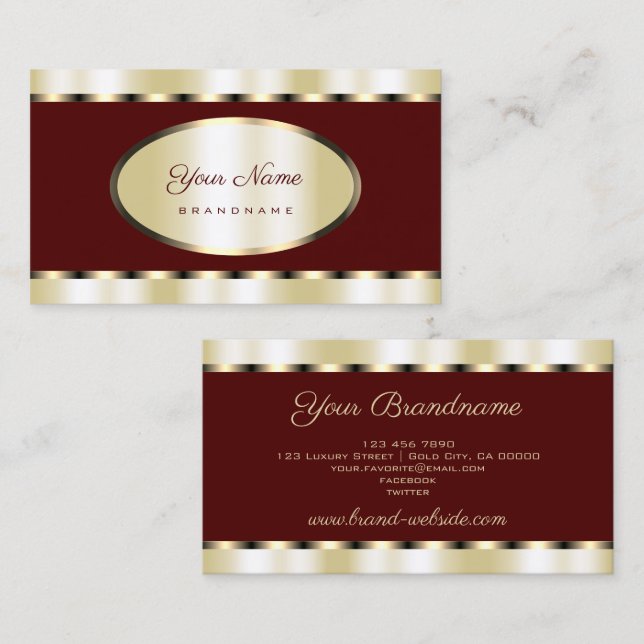 Elegantes Gold und Burgund farbig Beruflich Visitenkarte (Vorne/Hinten)