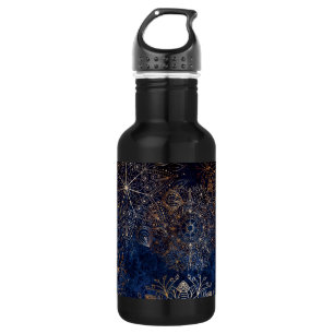 Elegantes Gold- und Dark Blue Floral Mandala Muste Edelstahlflasche