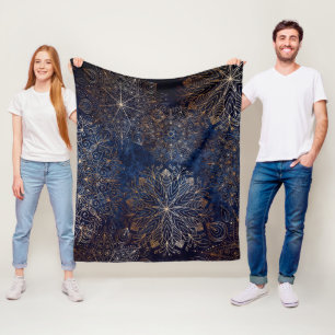 Elegantes Gold- und Dark Blue Floral Mandala Muste Fleecedecke