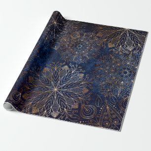 Elegantes Gold- und Dark Blue Floral Mandala Muste Geschenkpapier
