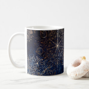 Elegantes Gold- und Dark Blue Floral Mandala Muste Kaffeetasse