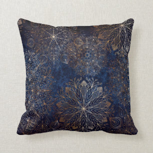 Elegantes Gold- und Dark Blue Floral Mandala Muste Kissen