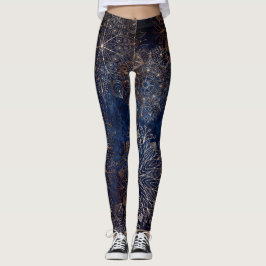 Elegantes Gold- und Dark Blue Floral Mandala Muste Leggings