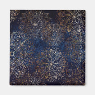 Elegantes Gold- und Dark Blue Floral Mandala Muste Magnet