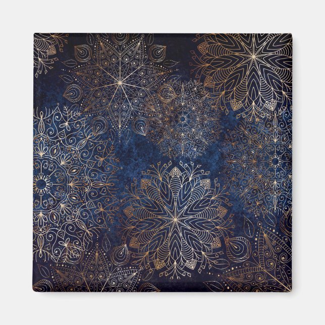 Elegantes Gold- und Dark Blue Floral Mandala Muste Magnet (Vorne)