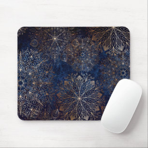 Elegantes Gold- und Dark Blue Floral Mandala Muste Mousepad