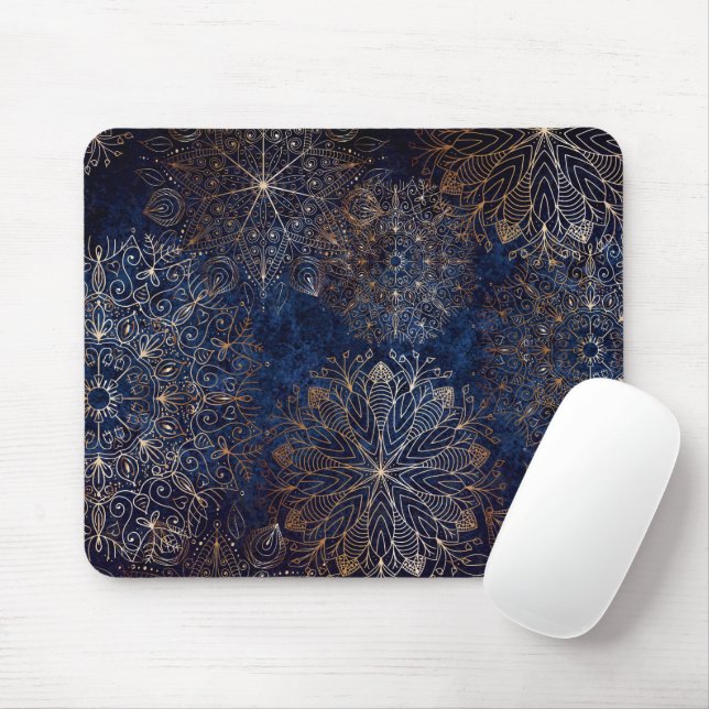 Elegantes Gold- und Dark Blue Floral Mandala Muste Mousepad (Mit Mouse)