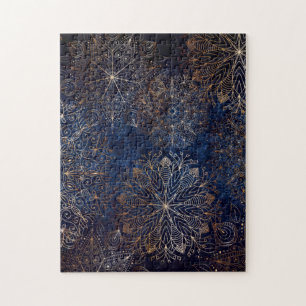 Elegantes Gold- und Dark Blue Floral Mandala-Muste Puzzle