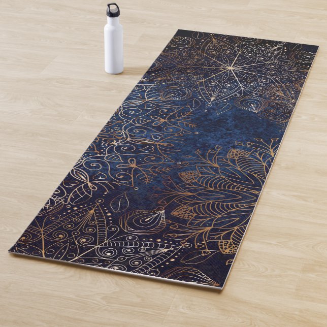 Elegantes Gold- und Dark Blue Floral Mandala Muste Yogamatte (Beispiel)