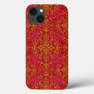 Elegantes Gold- und Deep Pink-Floral Damask Muster Case-Mate iPhone Hülle