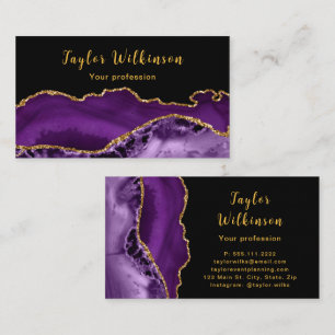 Elegantes Gold und dunkler Amethyst-Achat Visitenkarte
