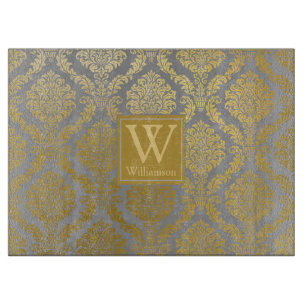 Elegantes Gold- und Grau-Damaskusdruck personalisi Schneidebrett