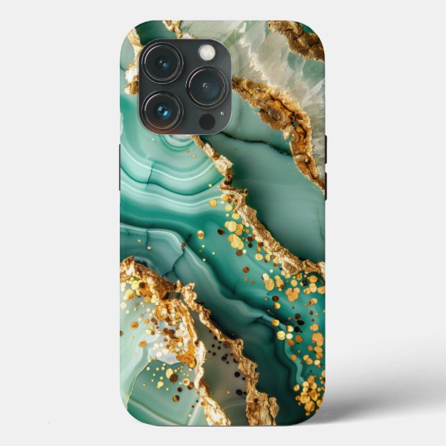 Elegantes Gold und grüner Marmor Case-Mate iPhone Hülle (Rückseite)