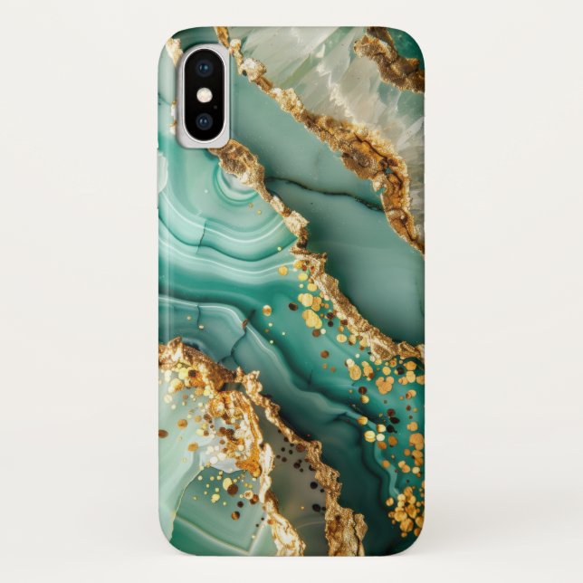Elegantes Gold und grüner Marmor Case-Mate iPhone Hülle (Rückseite)
